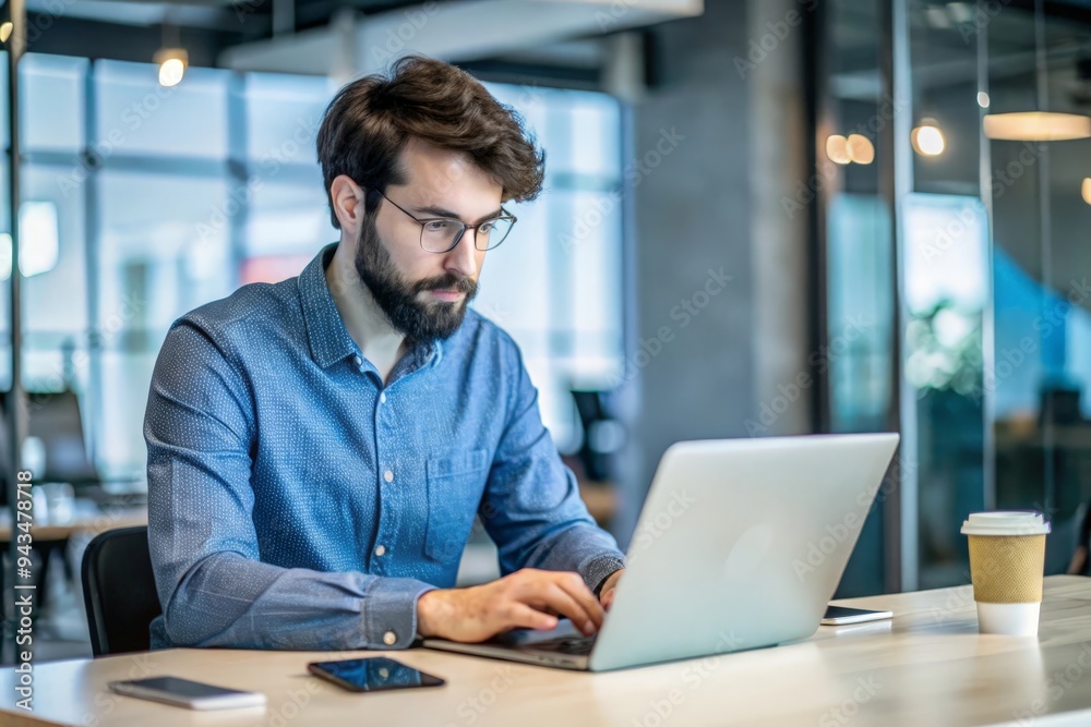 Creative Designer Working on Laptop in Trendy Office
