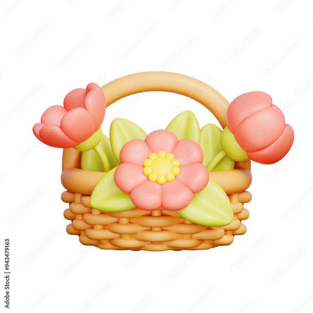 3D Flower Basket, Spring season, Garden flower. 3D Flower Basket, Spring season, Garden flower.