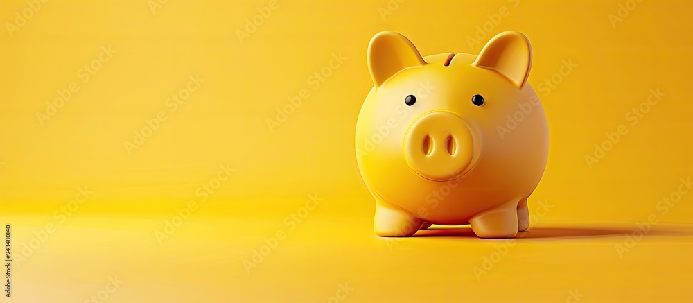 Yellow background featuring a piggy bank and a bank note with copy space image