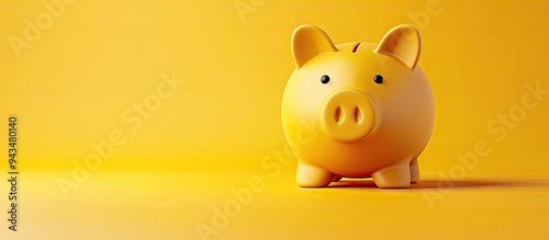Obraz na płótnie Yellow background featuring a piggy bank and a bank note with copy space image w salonie