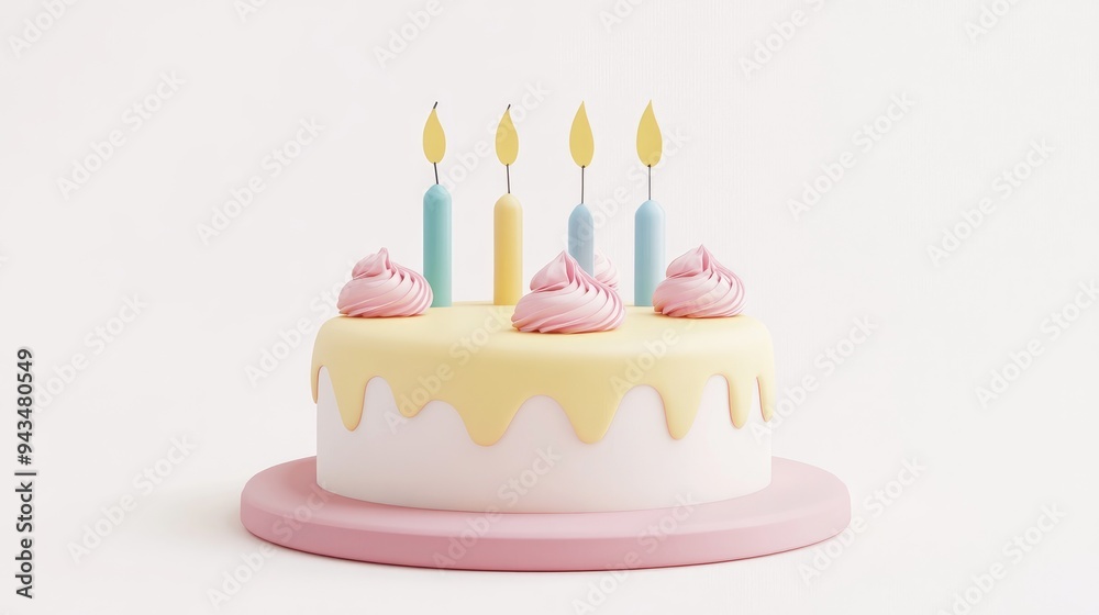 cake and candles flat design, front view, modern elegance theme, 3D render, isolated on white background cake and candles flat design, front view, modern elegance theme, 3D render, isolated on white background