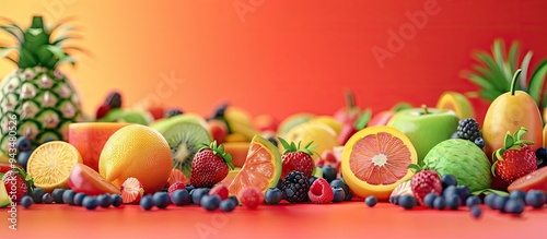 Fototapeta Naklejka Na Ścianę i Meble -  An array of organic fruits displayed with ample copy space for text or graphics