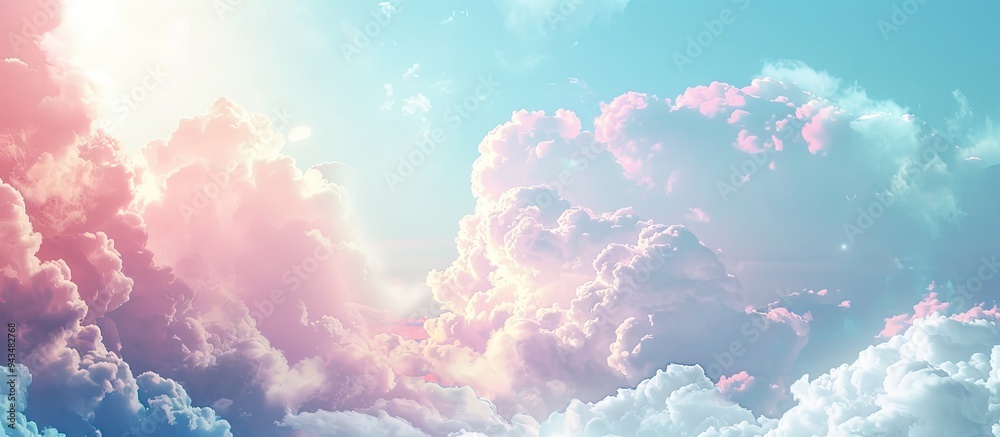 Soft pastel clouds on a blue sky provide a dreamy paradise concept with open copy space for a banner on a real sky background Displayed as a poster with clouds Soft pastel clouds on a blue sky provide a dreamy paradise concept with open copy space for a banner on a real sky background Displayed as a poster with clouds