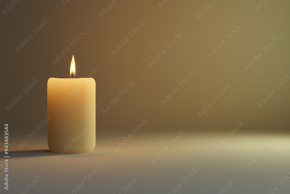 Single candle burning casting light on a soft gradient background Single candle burning casting light on a soft gradient background