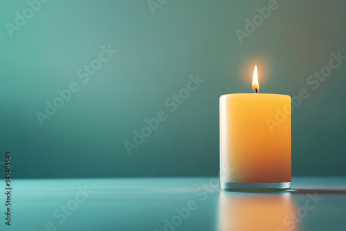 Wallpaper Mural Single candle burning on table with teal background representing holidays like christmas and diwali Torontodigital.ca