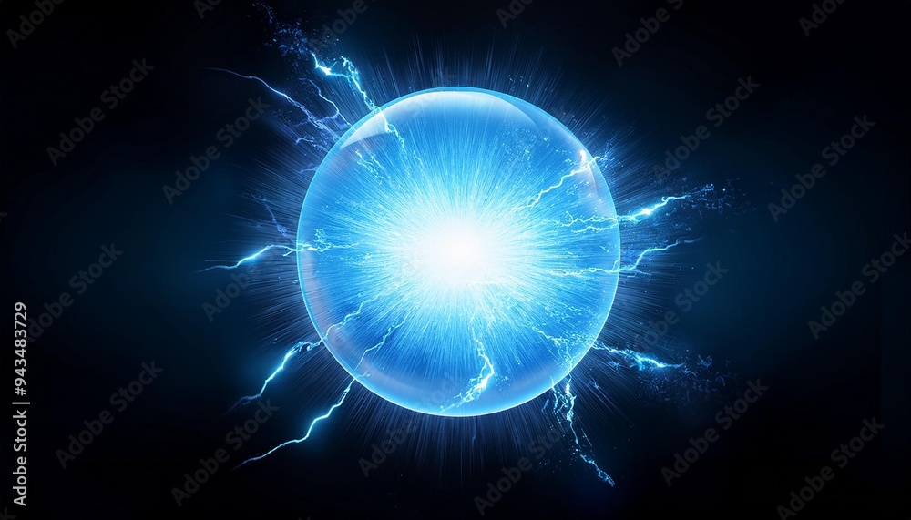 Obraz premium blue energy sphere plasma explosion generative ai