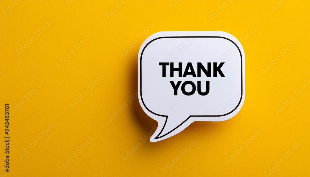 a white speech bubble with the word thank you on a yellow background a white speech bubble with the word thank you on a yellow background