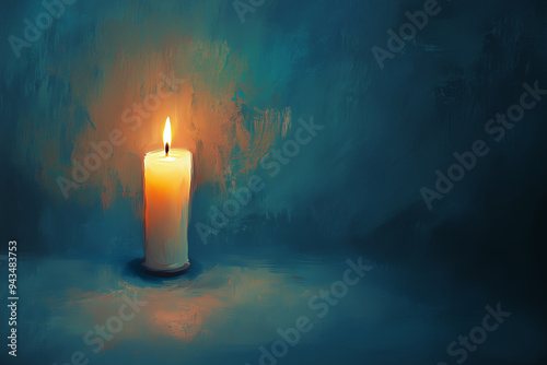 Single candle burning in the darkness painting symbolizing celebration and spirituality