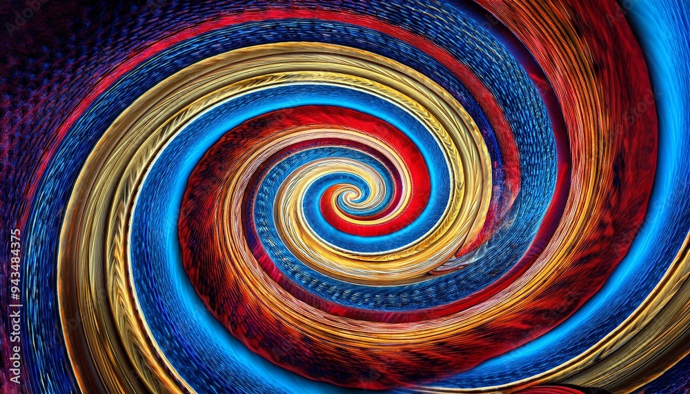 psychedelic swirl in blue red and gold an abstract fractal work with an optically challenging spiral design in blue red and gold psychedelic swirl in blue red and gold an abstract fractal work with an optically challenging spiral design in blue red and gold