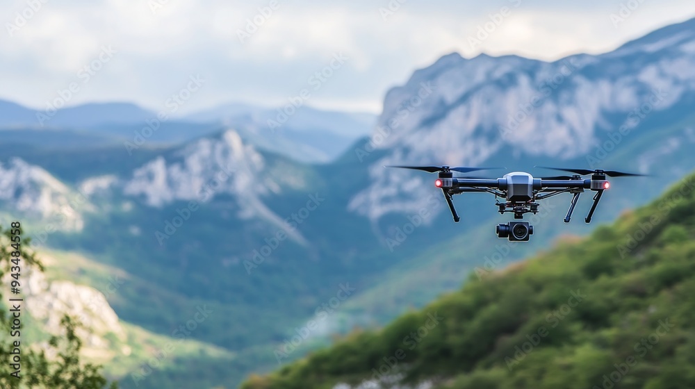 Drone Flying Over Mountainous Landscape