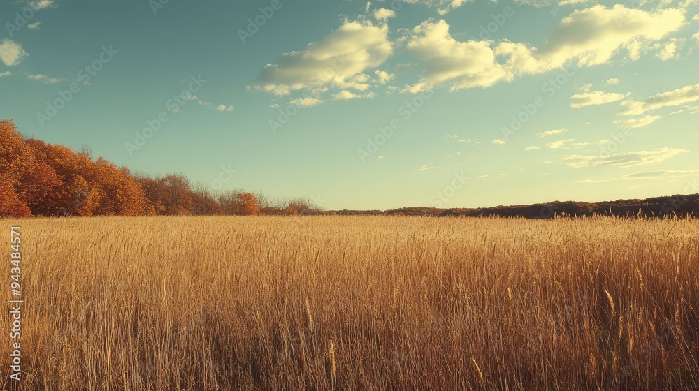 A meadow of tall grasses, turned golden by autumn, under a wide, open sky. A meadow of tall grasses, turned golden by autumn, under a wide, open sky.