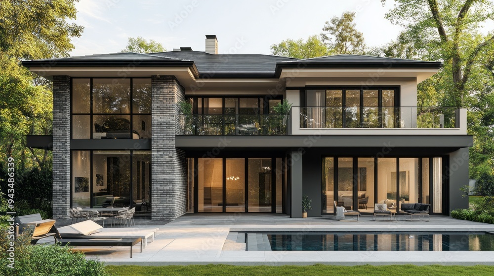 A large house with a pool and a patio A large house with a pool and a patio