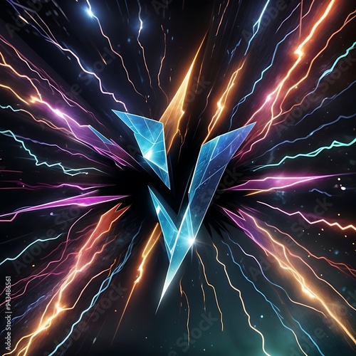 A versus logo set against a holographic background with lightning and flashes, designed for cyber sport tournament screens.