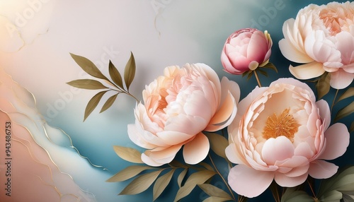 beautiful blooming peonies on an abstract ombre background mural for wallpaper poster card