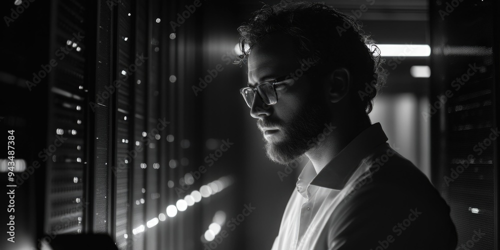 Fototapeta premium Data Center Technician at Work