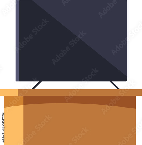 Large, flat screen tv is standing on a wooden table, creating a modern and minimalist entertainment setup