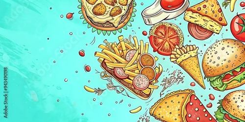 A dynamic fast food background with copy space