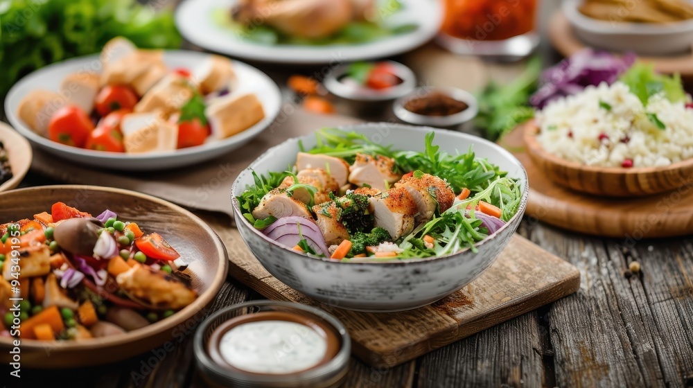 International menu showcasing whole chicken dishes, each representing a different cuisine. International menu showcasing whole chicken dishes, each representing a different cuisine.