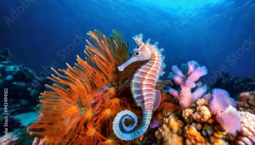 seahorse with anemone and corals