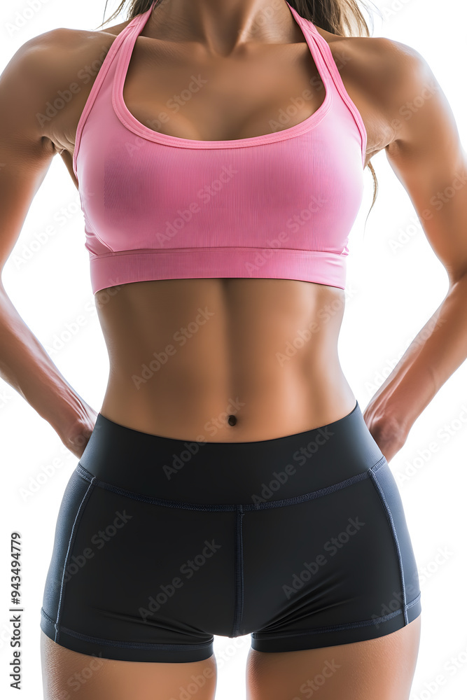 Closeup woman body. Fitness woman showing abs and flat belly isolated on white background Closeup woman body. Fitness woman showing abs and flat belly isolated on white background