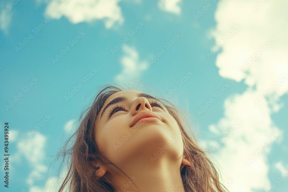 Girl Mesmerized by Expansive Cloud Patterns Girl Mesmerized by Expansive Cloud Patterns