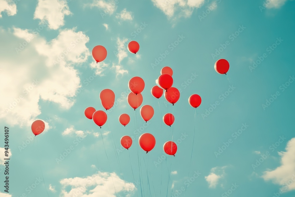 Colorful Helium Balloons Against a Clear Blue Sky