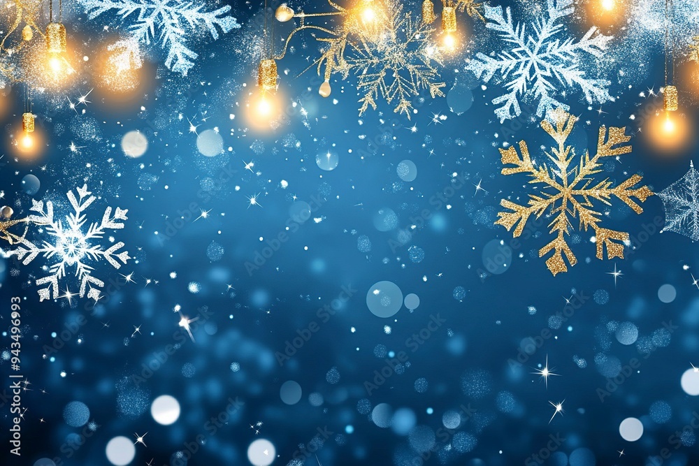 Fototapeta premium MErry Christmas and Happy New Year design with snowflakes and lights. Shining winter background.generative ai