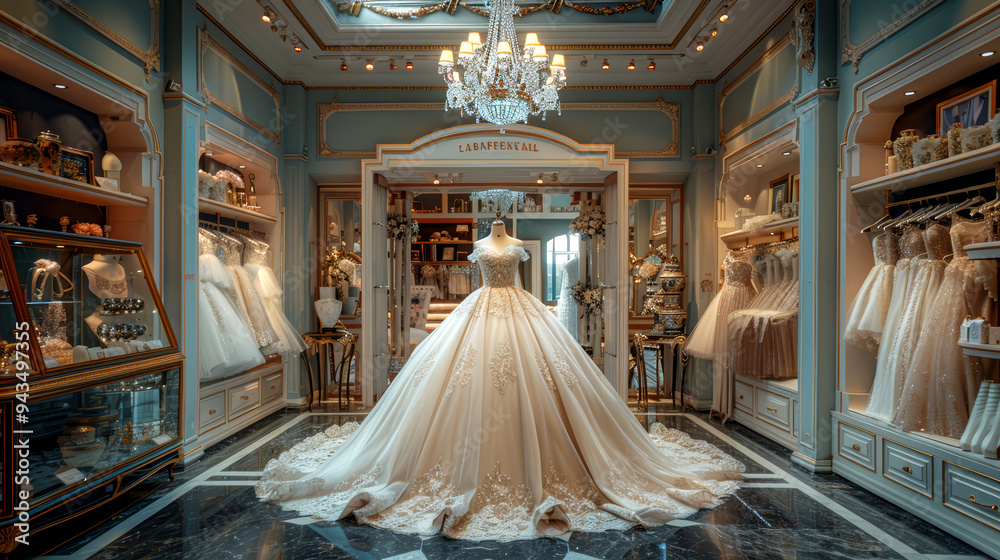 Wedding dress in the store. Luxury wedding dress. Wedding dress in the store. Luxury wedding dress.