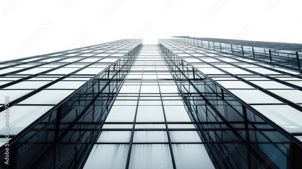 Modern Architectural Structure: Bottom View of Isolated Office Building on White Background Modern Architectural Structure: Bottom View of Isolated Office Building on White Background