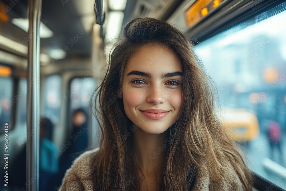 Urban Commuter: Thoughtful Young Woman in Subway
