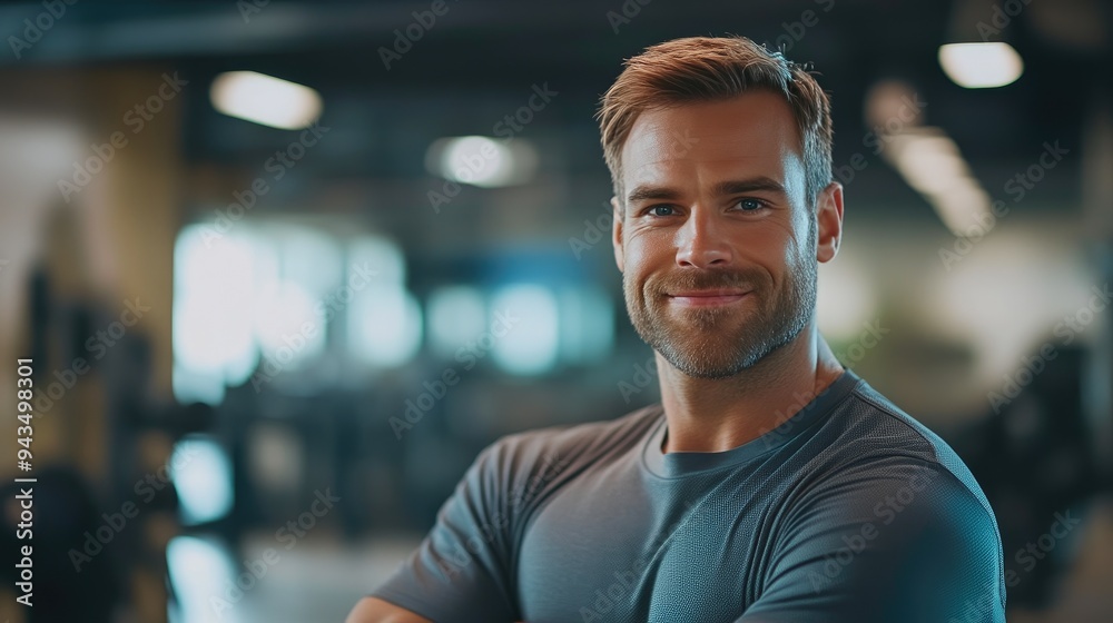 Fototapeta premium Motivated Gym Trainer Posing by Exercise Equipment