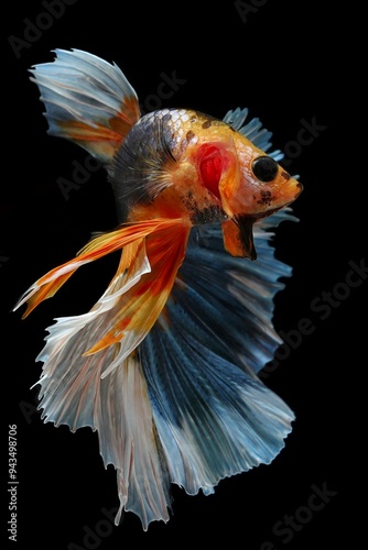 Dancing halfmoon bettafish multicolor with a black background, 27 August 2024 Indonesia photo