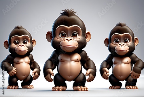 collection illustrations cute cartoon gorilla cubs various styles white background