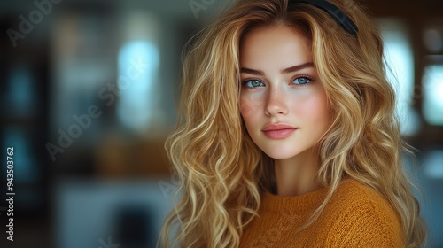 Portrait of a Smiling Curly-Haired Woman