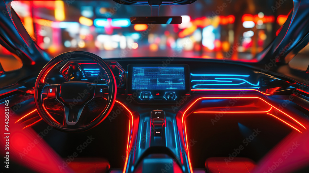 High-Tech Car Interior with Neon Glow High-Tech Car Interior with Neon Glow