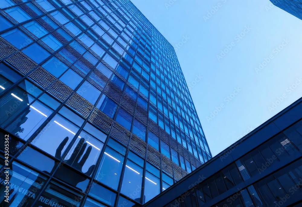 Looking Up modern high-rise office buildings with blue sky in the background, ai Looking Up modern high-rise office buildings with blue sky in the background, ai