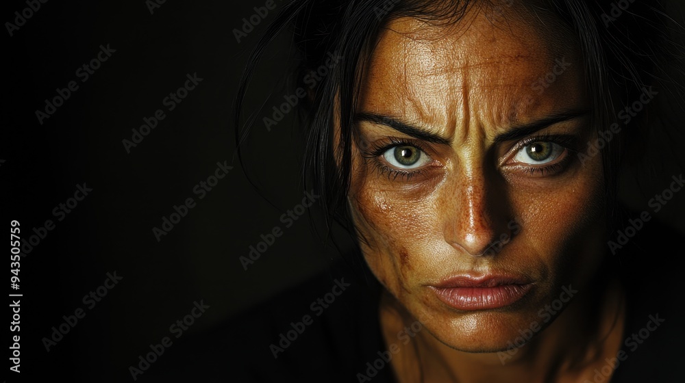 Intense Gaze: Portrait of Focused Woman with Striking Eyes Intense Gaze: Portrait of Focused Woman with Striking Eyes