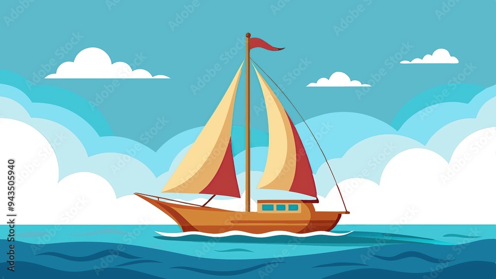 Naklejka premium Colorful sailboat cruising on a calm ocean under a blue sky