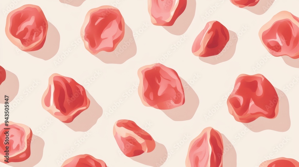 Seamless Pattern of Stylized Red Rose Petals on Pale Background Seamless Pattern of Stylized Red Rose Petals on Pale Background