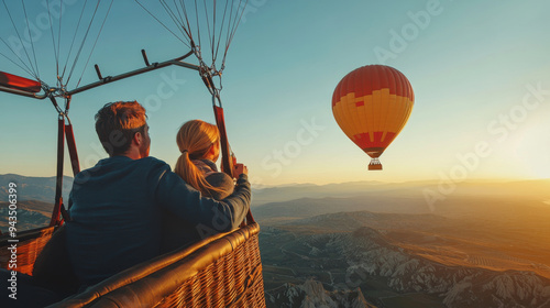 Couple enjoying a scenic hot air balloon ride