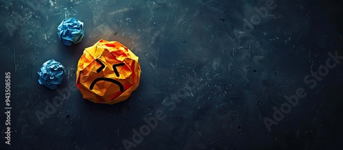 Crumpled colored paper and an upset emoji on a dark background reflect failed attempts affecting motivation in the copy space image