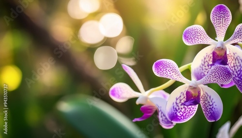 purple white orchid on green blur bacground vanda coerulea photo