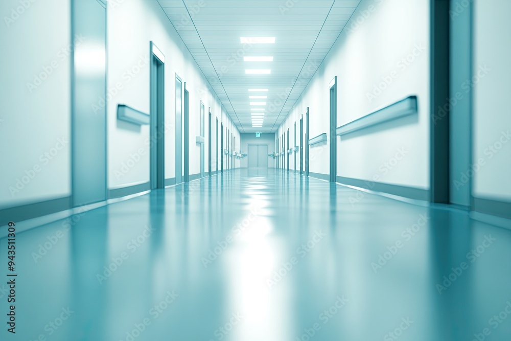 Blurred background of a hospital interior with a white corridor and windows, no people.
Blurred background of a hospital interior with a white corridor and windows, no people.