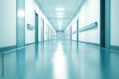 Wallpaper Mural Blurred background of a hospital interior with a white corridor and windows, no people. 
 Torontodigital.ca