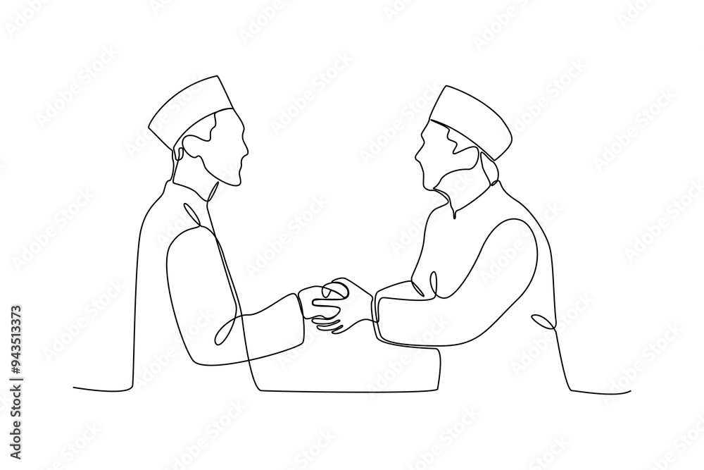 Continuous one line drawing of two men meet each other. Happy friendship day with family and diserve people. Friendship minimalist concept. Single line draw design vector Continuous one line drawing of two men meet each other. Happy friendship day with family and diserve people. Friendship minimalist concept. Single line draw design vector