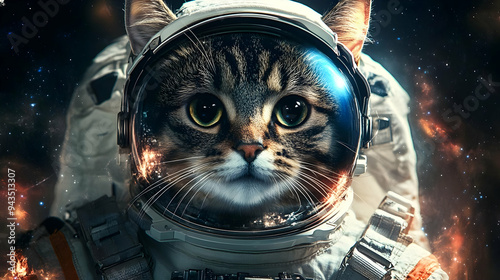 A cat astronaut with a seri...