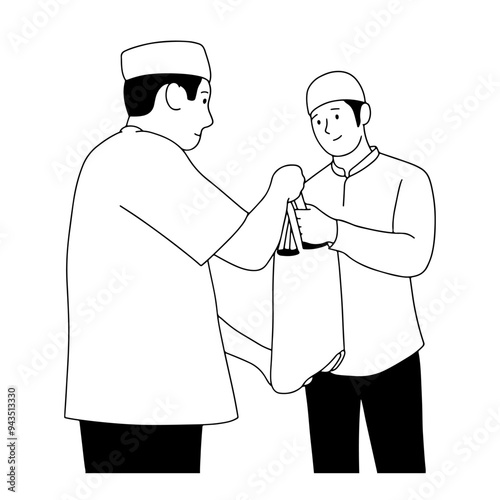 Muslim man giving alms