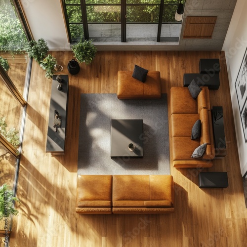 Top Down View of a Living Room in a Modern House