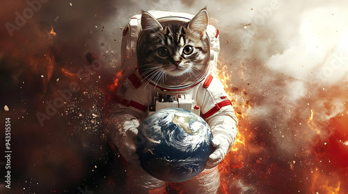 A cat wearing an astronaut ...
