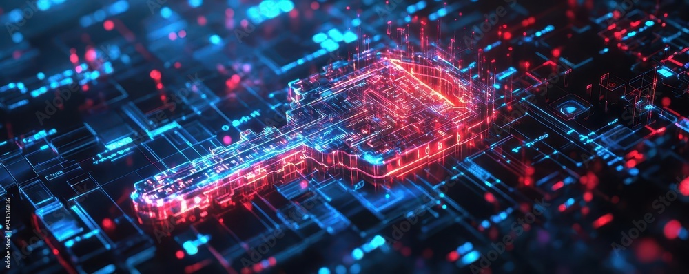 A digital key morphing into different shapes as it navigates through a complex system of encrypted data